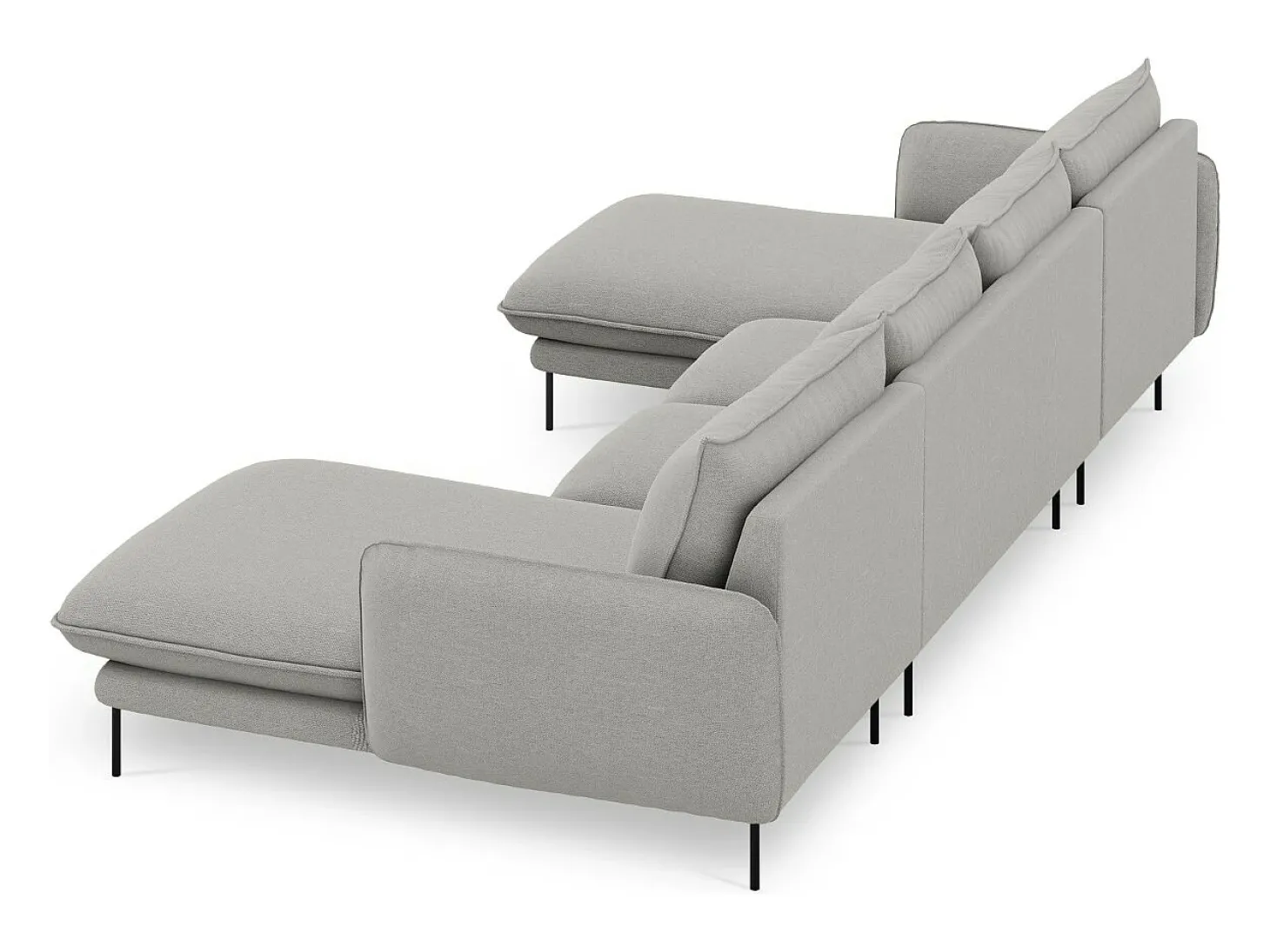 Cosmopolitan Design - Sofá panorâmico "Vienna" 6 lugares em tecido estrutural cinza claro - 350x170x95cm