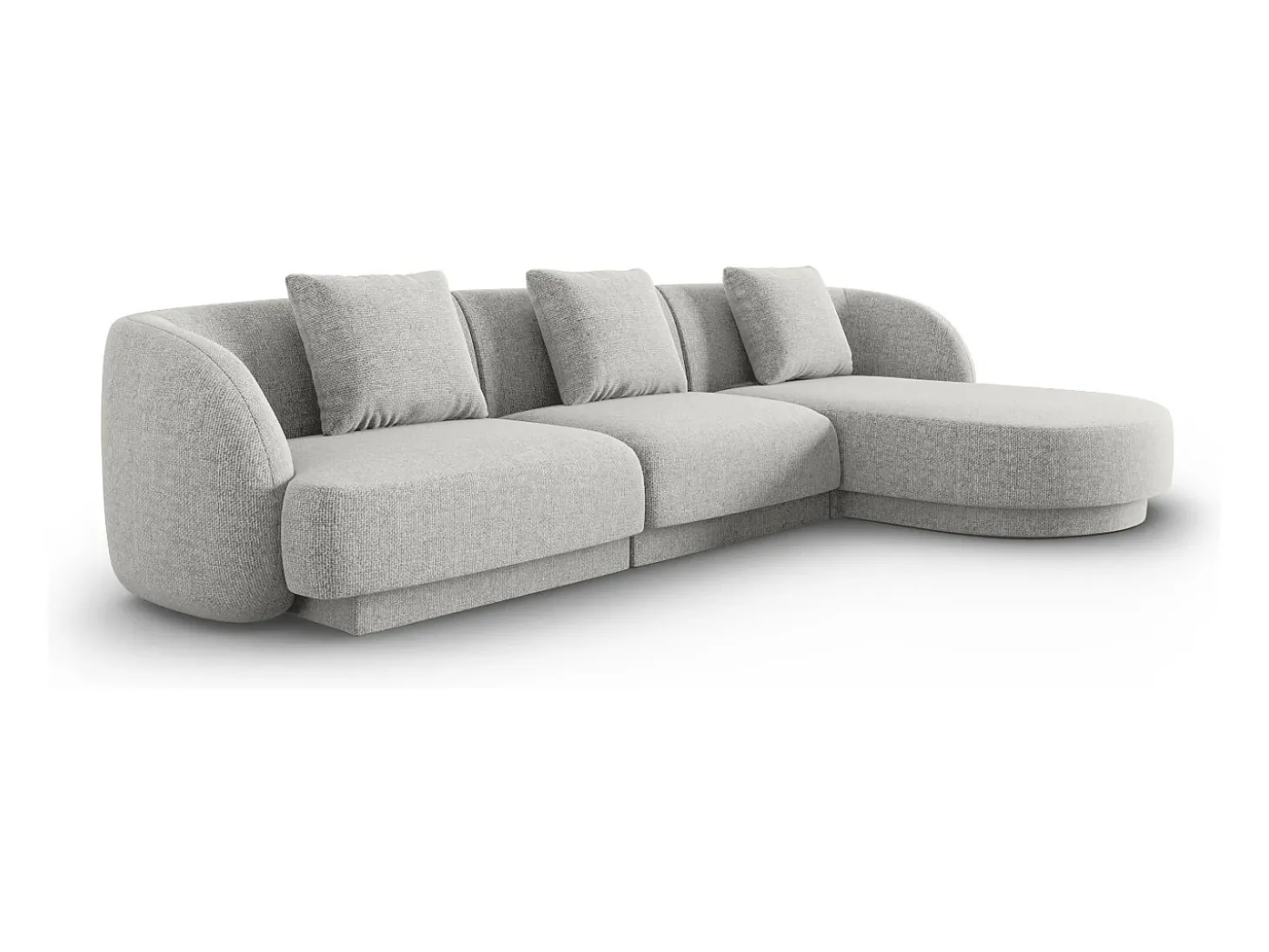 Cosmopolitan Design - Sofá de canto direito "Tulum" 4 lugares em tecido chenille cinza claro - 255x156x70cm