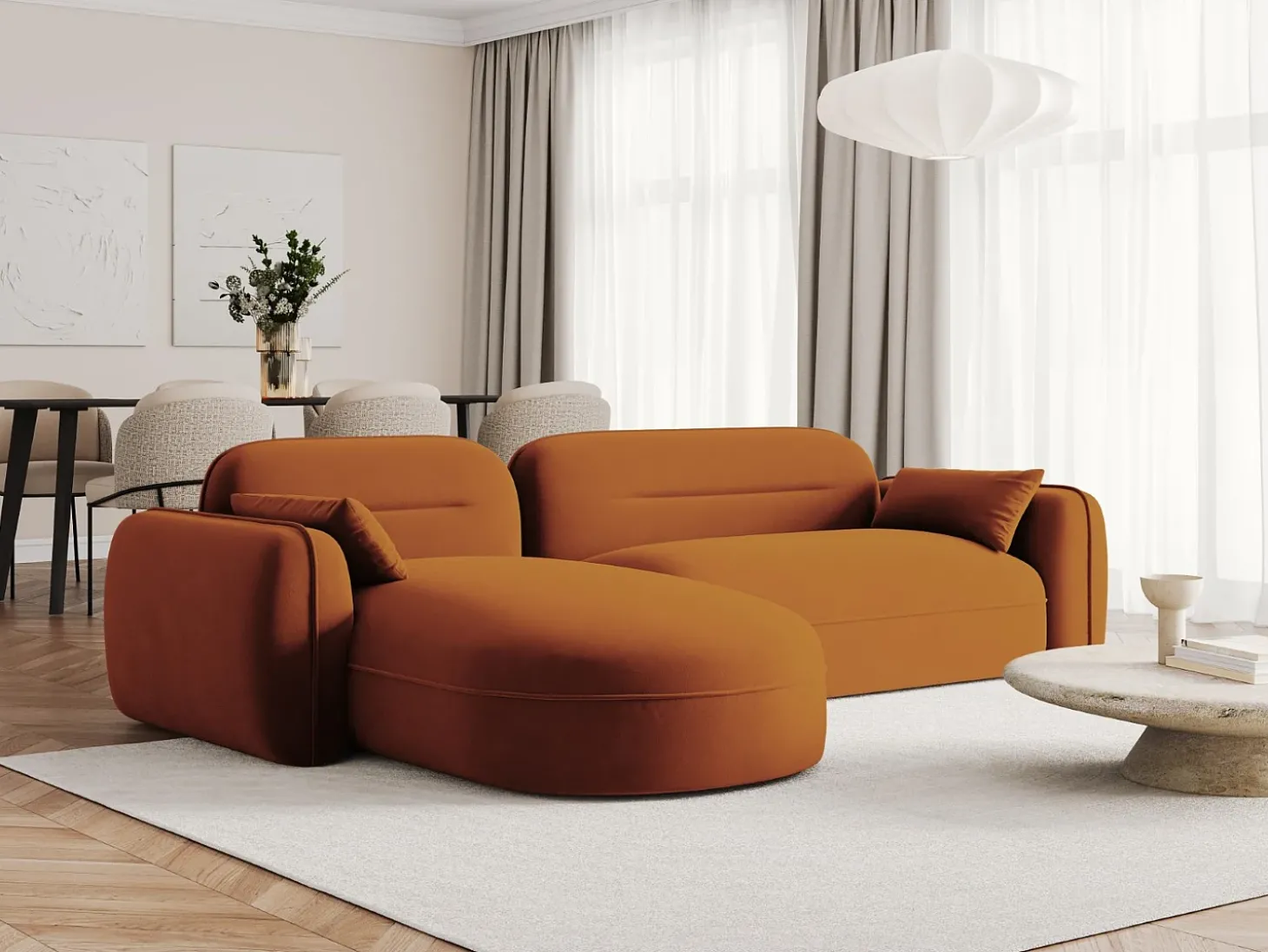 Cosmopolitan Design - Sofá modular de canto esquerdo "Sydney" 4 lugares em veludo terracota - 275x165x70cm