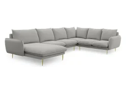 Cosmopolitan Design - Sofá de canto direito panorâmico "Vienna" 7 lugares em tecido estrutural cinza claro - 330x235x95cm
