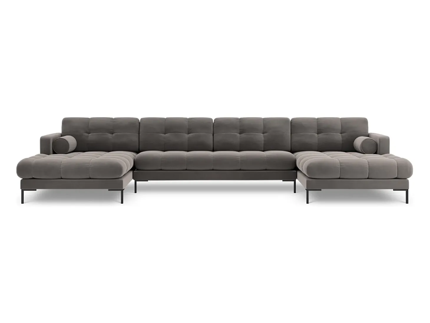 Cosmopolitan Design - Sofá panorâmico "Bali" 7 lugares em veludo cinza claro - 383x185x75cm