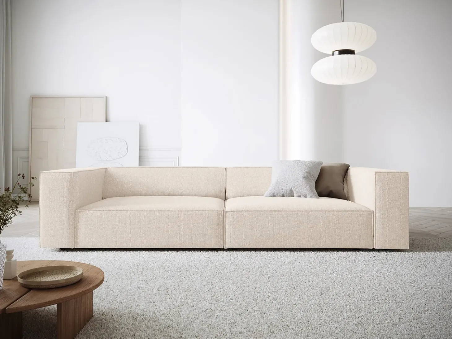 Cosmopolitan Design - Sofá "Arendal" 4 lugares em tecido chenille bege claro - 244x102x70cm