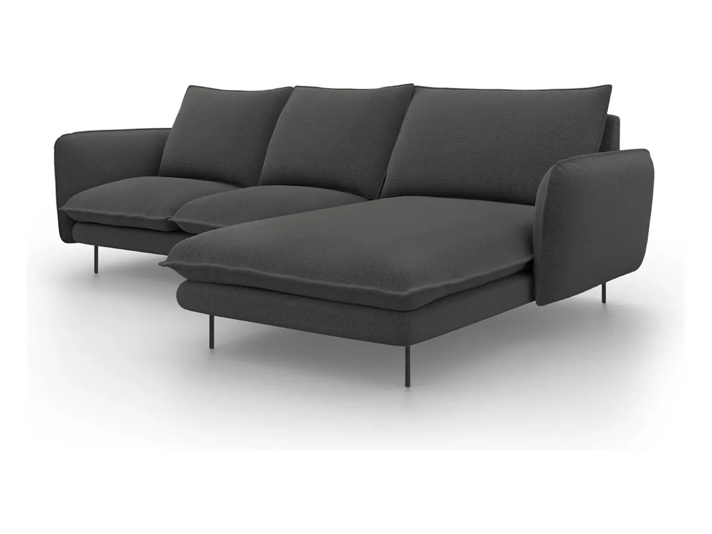 Cosmopolitan Design - Sofá de canto direito "Vienna" 5 lugares em tecido estrutural cinza escuro - 255x170x95cm