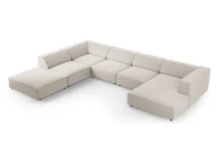 Cosmopolitan Design - Sofá de canto panorâmico à esquerda "Arendal" 7 lugares em veludo cru - 364x262x70cm