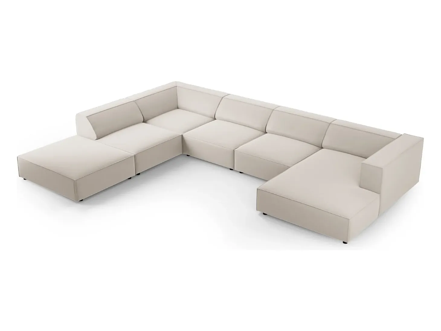 Cosmopolitan Design - Sofá de canto panorâmico à esquerda "Arendal" 7 lugares em veludo cru - 364x262x70cm