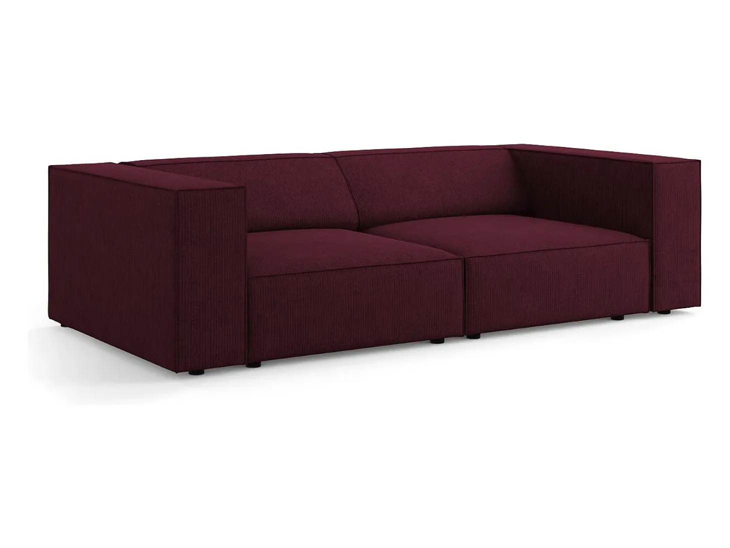 Cosmopolitan Design - Sofá "Arendal" 3 lugares em tecido chenille com efeito canelado rubi - 204x102x70cm
