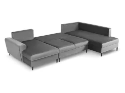Cosmopolitan Design - Sofá panorâmico convertível em linha reta com caixa de arrumação "Kyoto" 7 lugares em veludo cinza claro - 313x194x88cm