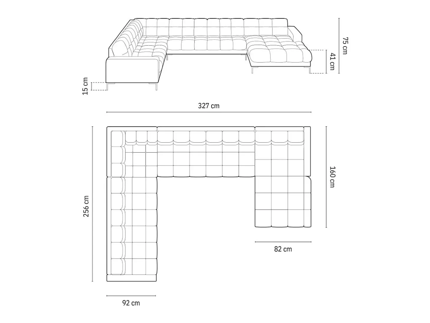 Cosmopolitan Design - Sofá de canto panorâmico à esquerda "Bali" 7 lugares em tecido estrutural tijolo - 327x256x75cm