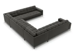 Cosmopolitan Design - Sofá panorâmico "Bali" 9 lugares em veludo cinza escuro - 327x256x75cm