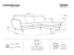 Cosmopolitan Design - Sofá de canto direito "Vienna" 5 lugares em tecido estrutural cinza claro - 255x170x95cm