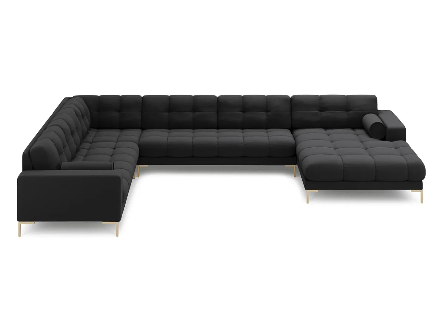 Cosmopolitan Design - Sofá de canto panorâmico à esquerda "Bali" 7 lugares em tecido estrutural cinza escuro - 327x256x75cm