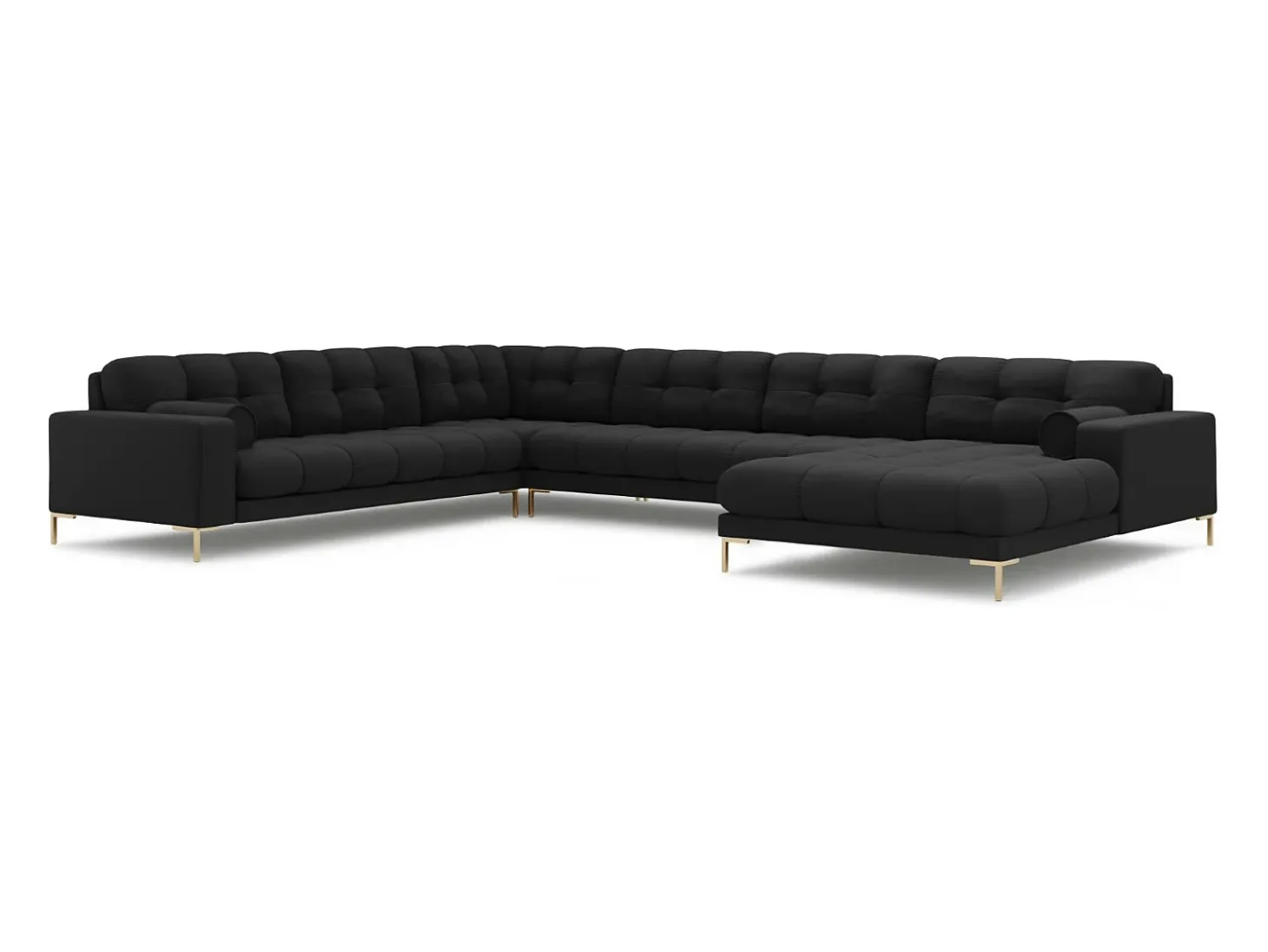 Cosmopolitan Design - Sofá de canto panorâmico à esquerda "Bali" 7 lugares em tecido estrutural cinza escuro - 327x256x75cm