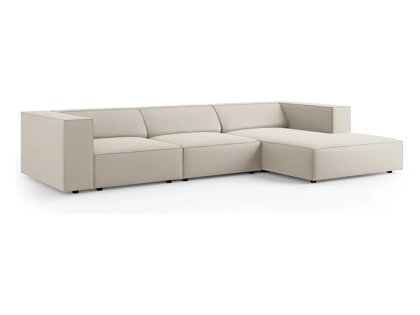 Cosmopolitan Design - Sofá de canto direito "Arendal" 4 lugares em veludo cru - 284x166x70cm