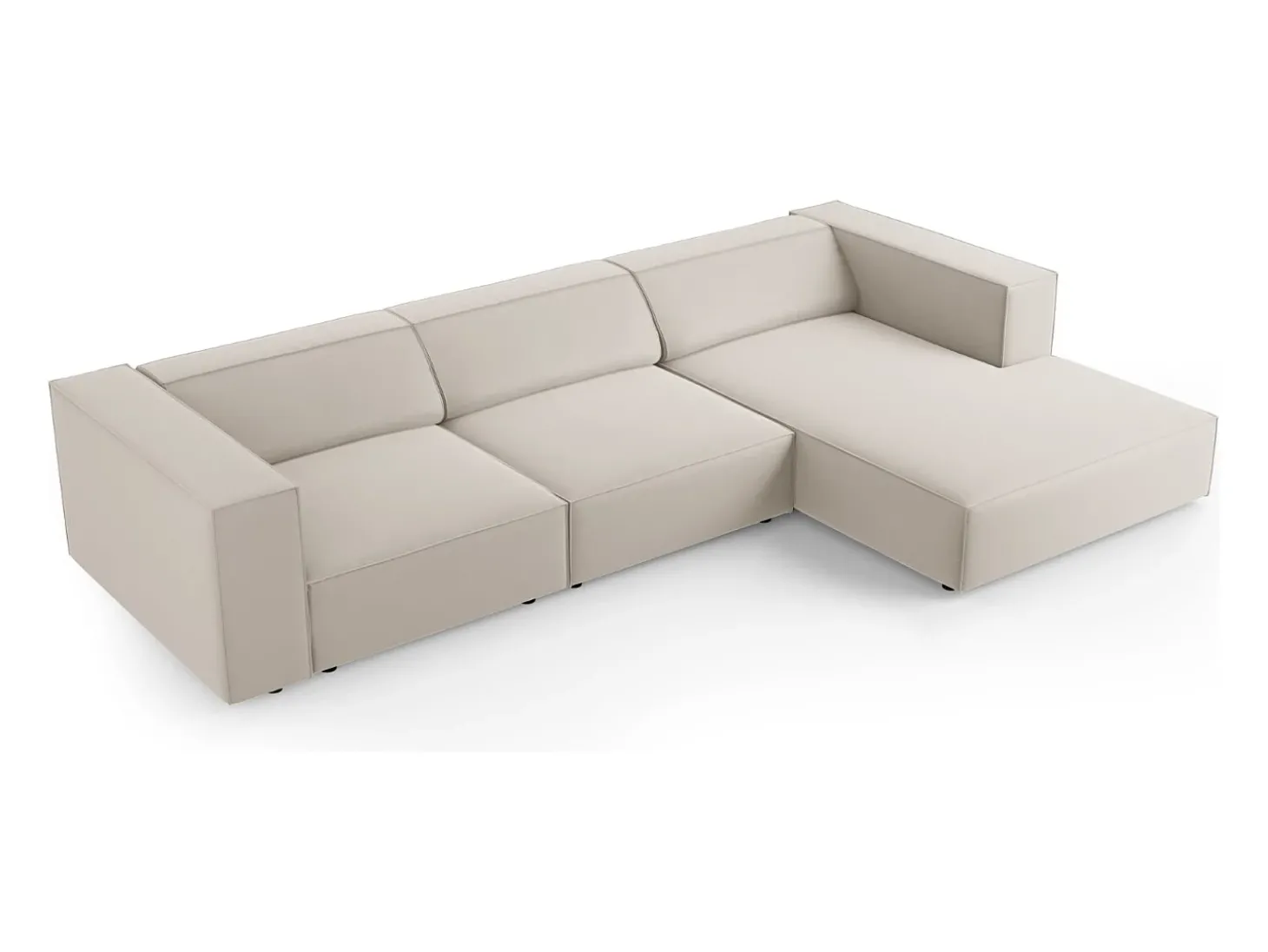 Cosmopolitan Design - Sofá de canto direito "Arendal" 4 lugares em veludo cru - 284x166x70cm