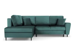 Cosmopolitan Design - Sofá convertível de canto esquerdo com caixa de arrumação "Kyoto" 5 lugares em veludo petróleo - 243x194x88cm