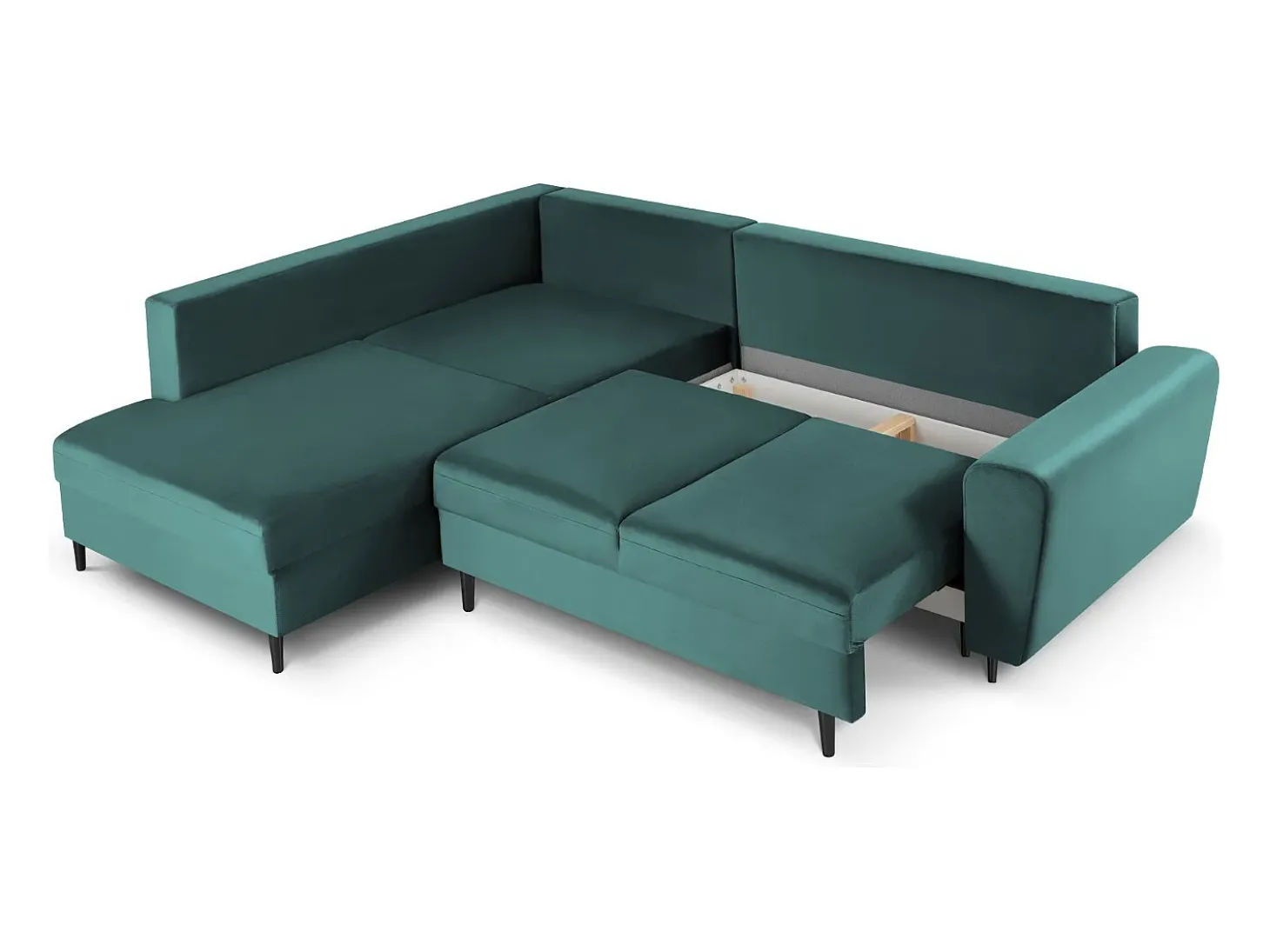 Cosmopolitan Design - Sofá convertível de canto esquerdo com caixa de arrumação "Kyoto" 5 lugares em veludo petróleo - 243x194x88cm