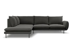Cosmopolitan Design - Sofá de canto esquerdo "Vienna" 6 lugares em veludo cinza escuro - 275x185x95cm
