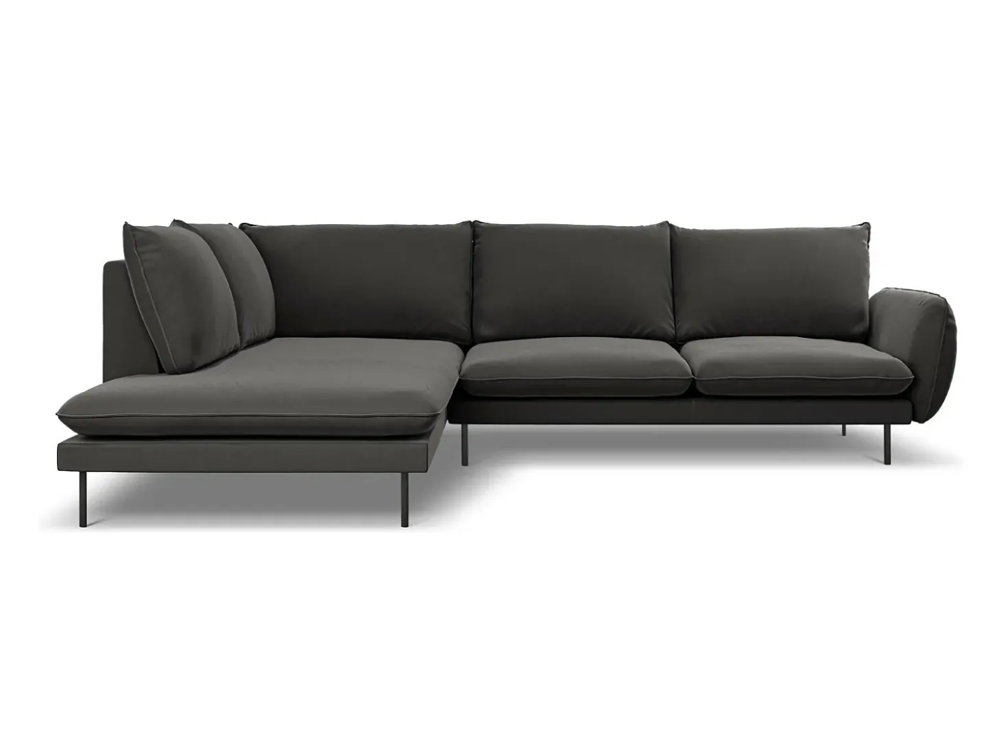 Cosmopolitan Design - Sofá de canto esquerdo "Vienna" 6 lugares em veludo cinza escuro - 275x185x95cm