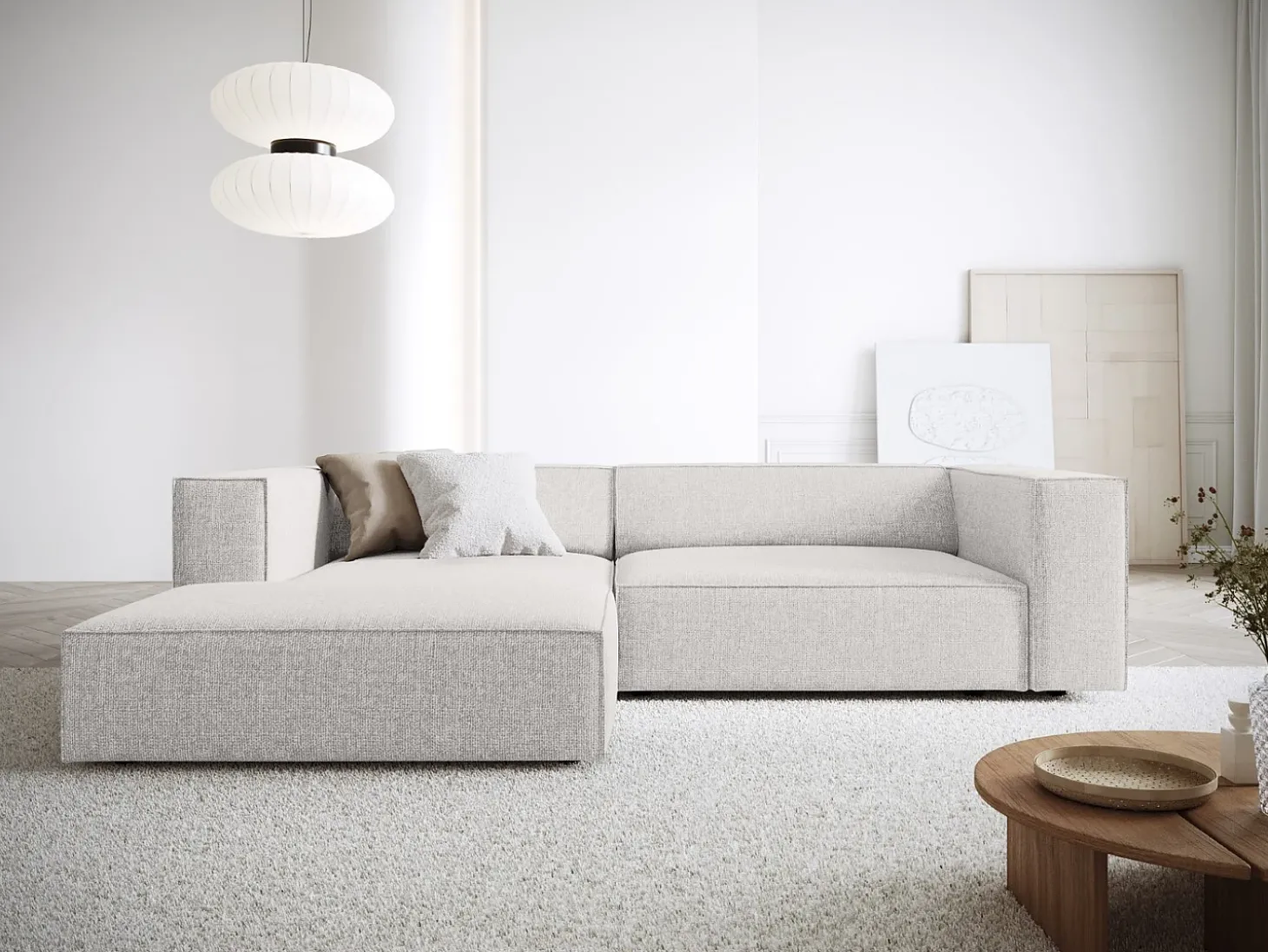 Cosmopolitan Design - Sofá de canto esquerdo "Arendal" 3 lugares em tecido chenille cinza claro - 224x166x70cm
