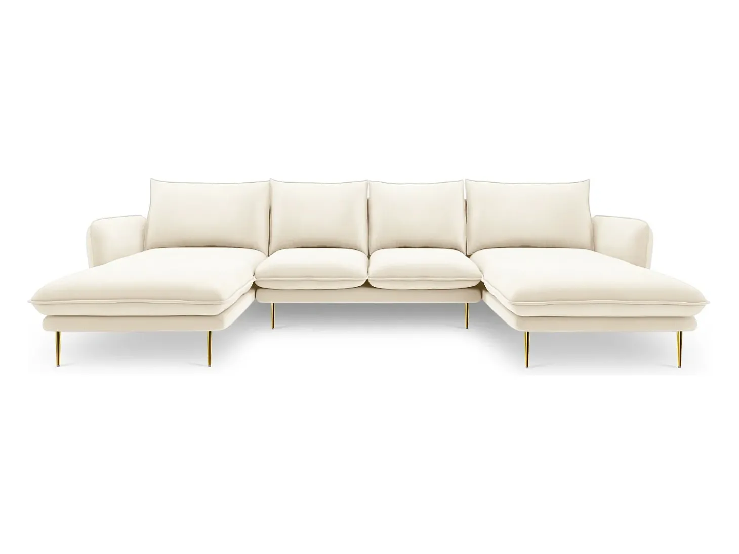 Cosmopolitan Design - Sofá panorâmico "Vienna" 6 lugares em veludo bege claro - 350x170x95cm