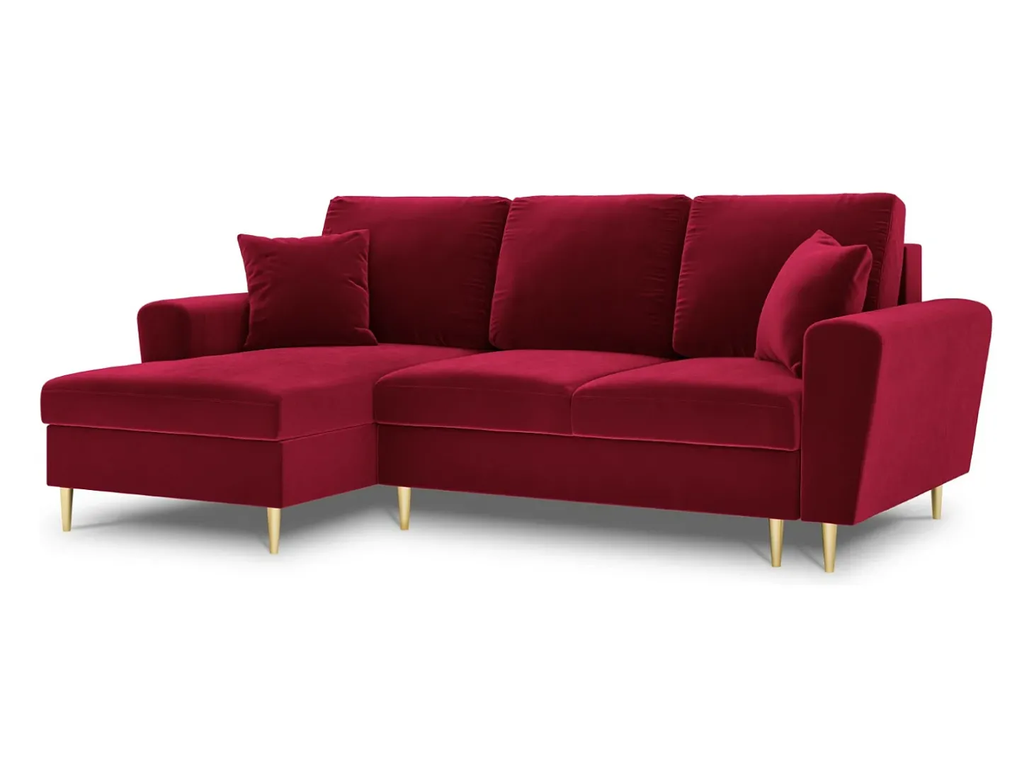 Cosmopolitan Design - Sofá convertível de canto esquerdo com caixa de arrumação "Kyoto" 4 lugares em veludo vermelho - 241x145x88cm