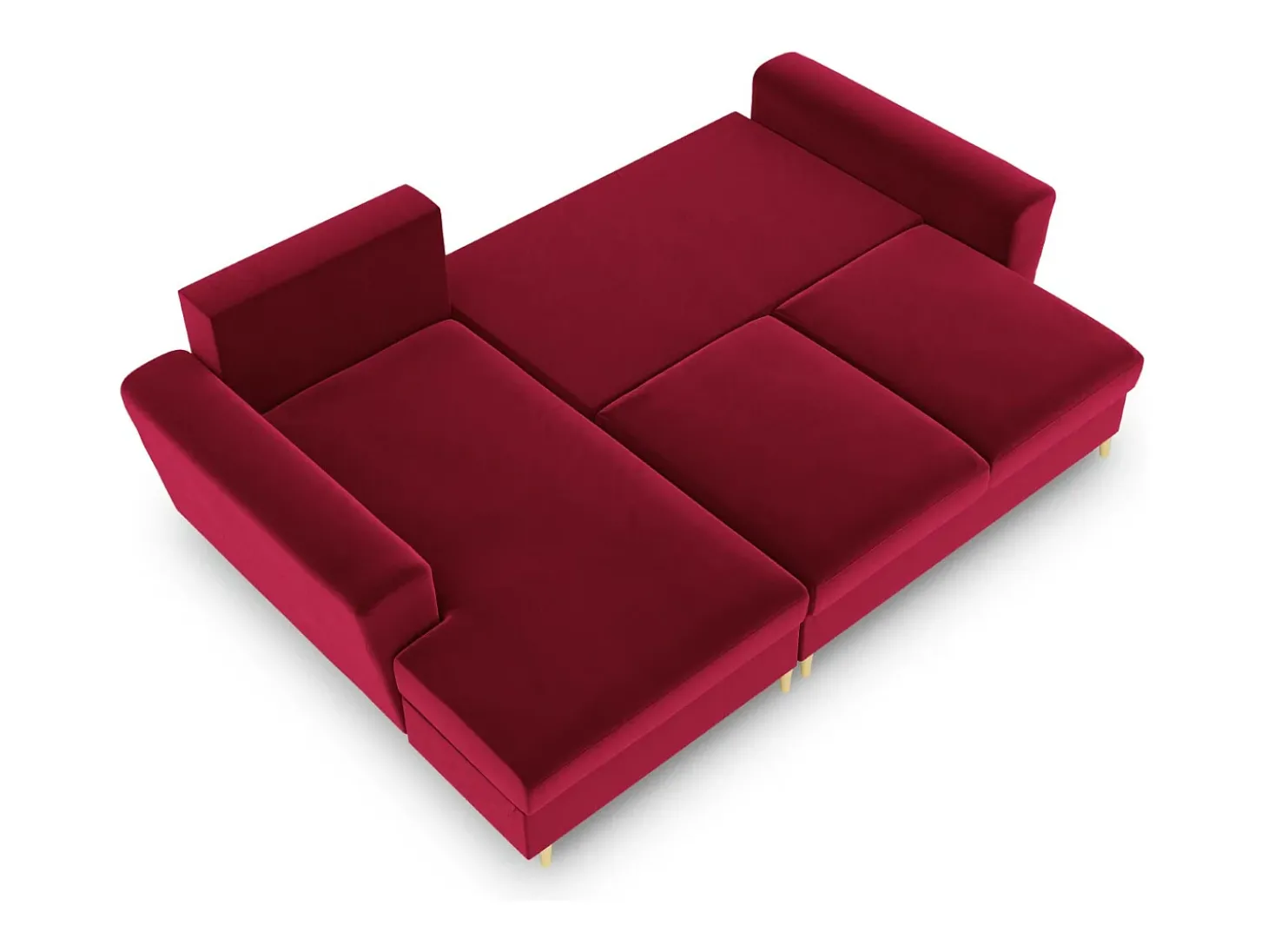 Cosmopolitan Design - Sofá convertível de canto esquerdo com caixa de arrumação "Kyoto" 4 lugares em veludo vermelho - 241x145x88cm