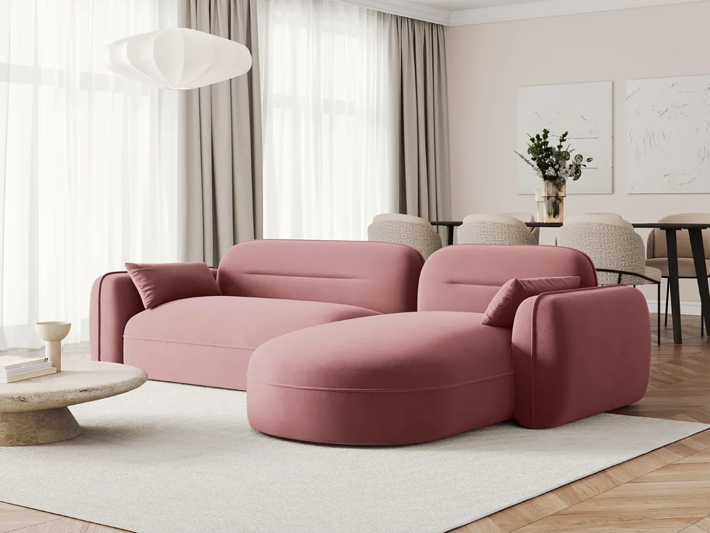 Cosmopolitan Design - Sofá modular de canto direito "Sydney" 4 lugares em veludo salmão - 275x165x70cm