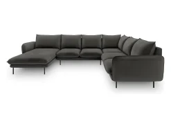 Cosmopolitan Design - Sofá de canto direito panorâmico "Vienna" 7 lugares em veludo cinza escuro - 330x235x95cm