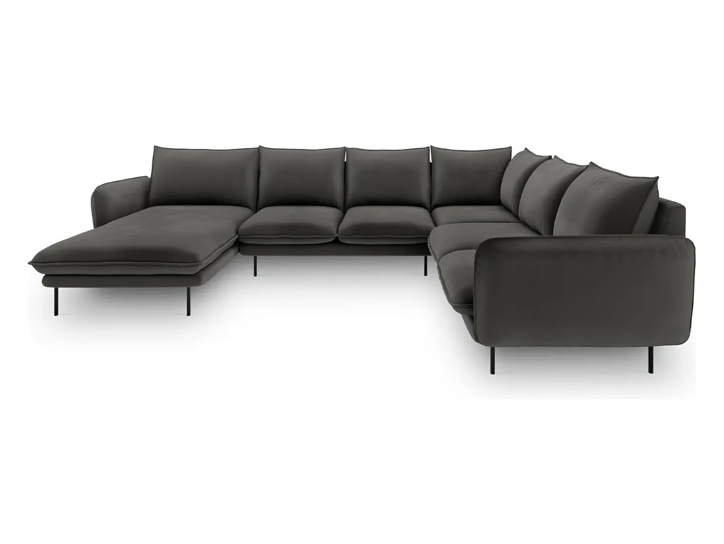Cosmopolitan Design - Sofá de canto direito panorâmico "Vienna" 7 lugares em veludo cinza escuro - 330x235x95cm