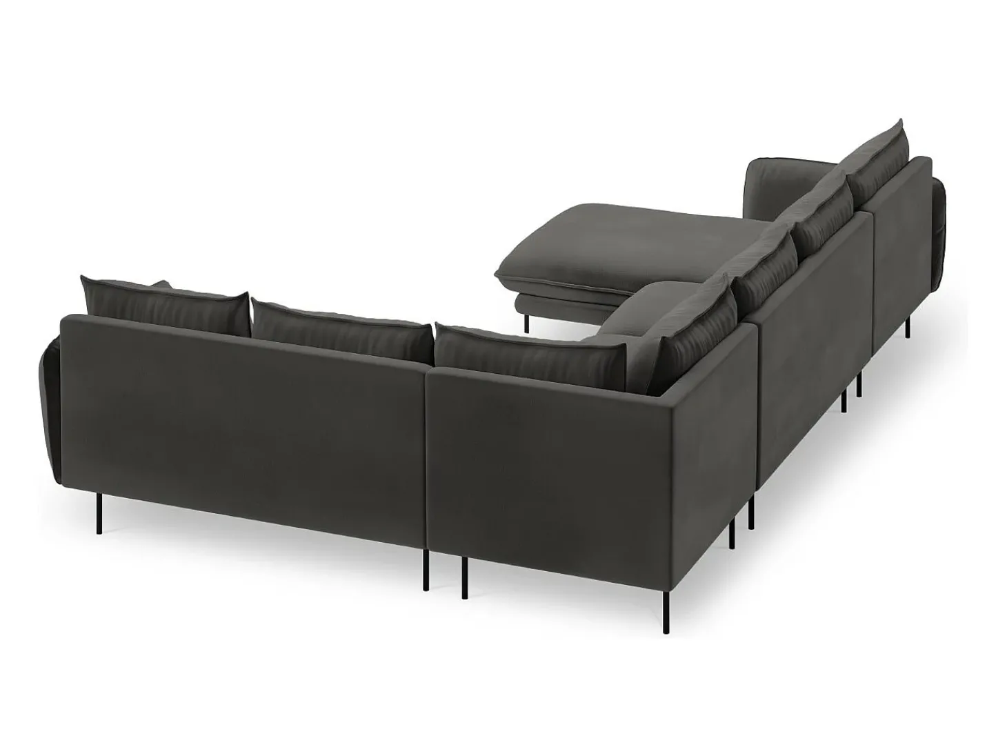 Cosmopolitan Design - Sofá de canto direito panorâmico "Vienna" 7 lugares em veludo cinza escuro - 330x235x95cm