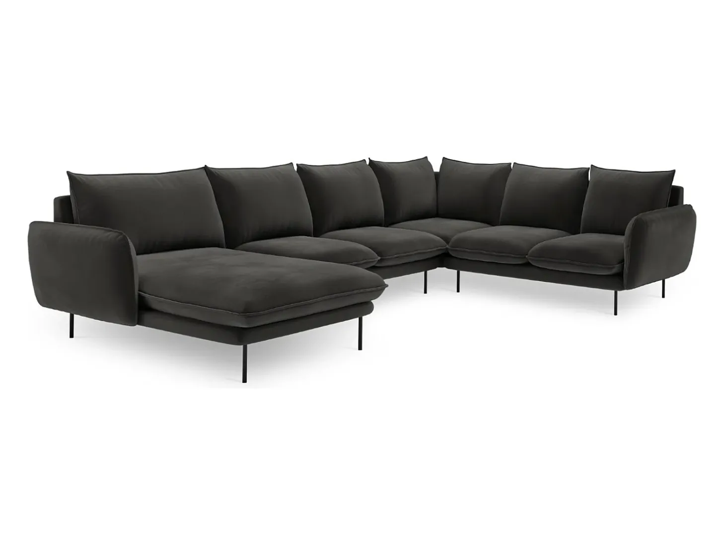 Cosmopolitan Design - Sofá de canto direito panorâmico "Vienna" 7 lugares em veludo cinza escuro - 330x235x95cm