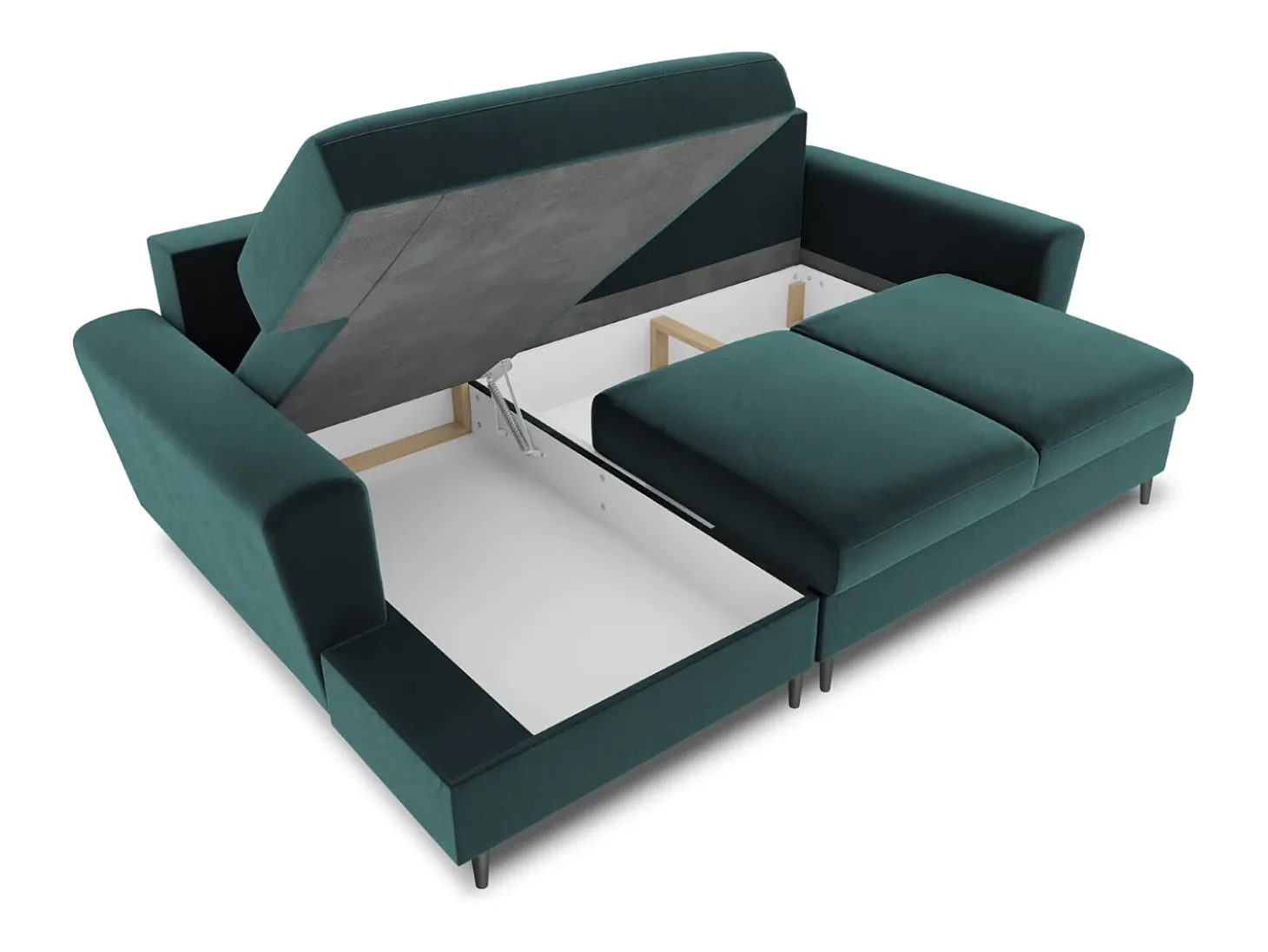 Cosmopolitan Design - Sofá convertível de canto esquerdo com caixa de arrumação "Kyoto" 4 lugares em veludo petróleo - 241x145x88cm