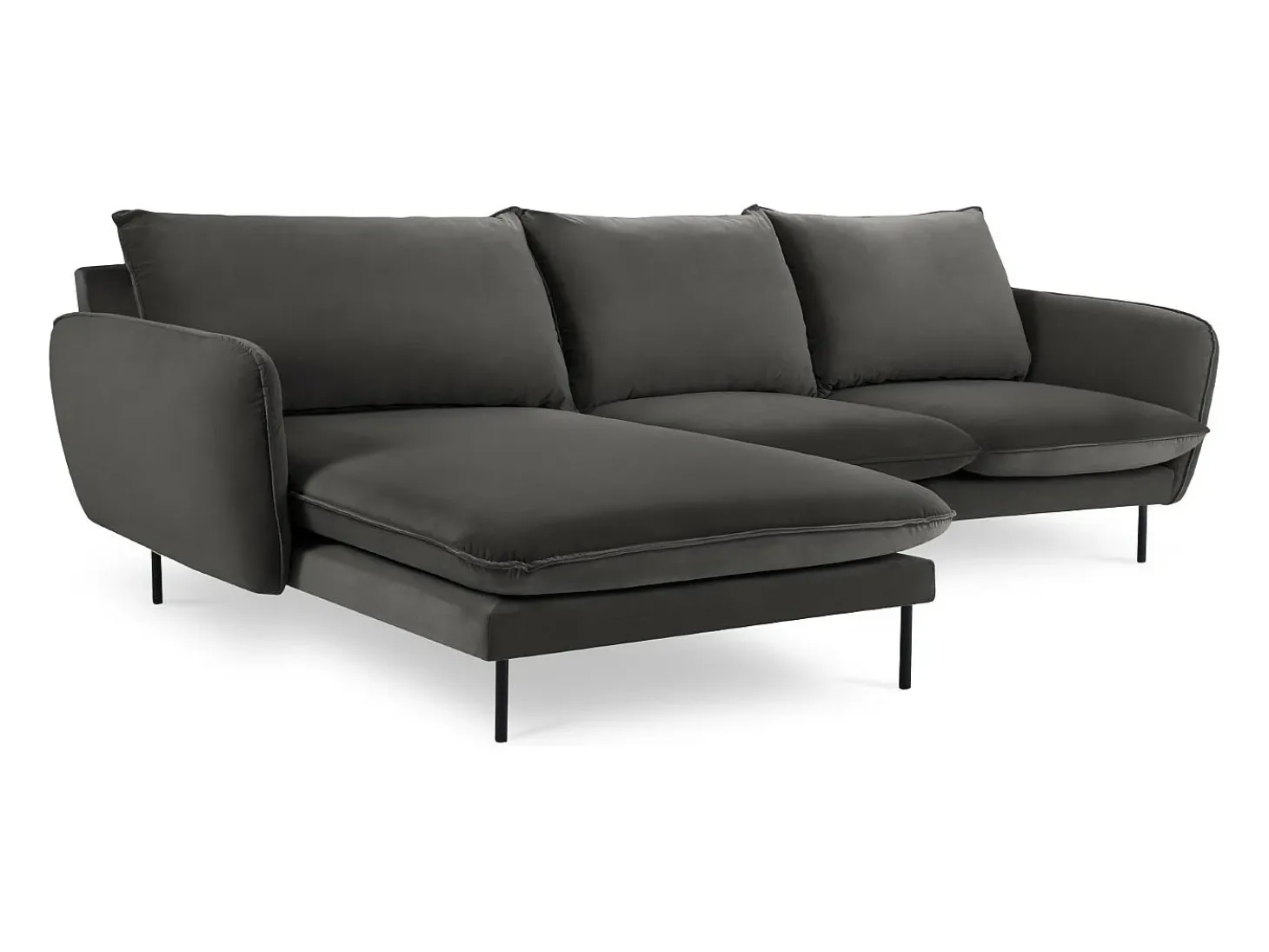 Cosmopolitan Design - Sofá de canto esquerdo "Vienna" 5 lugares em veludo cinza escuro - 255x170x95cm
