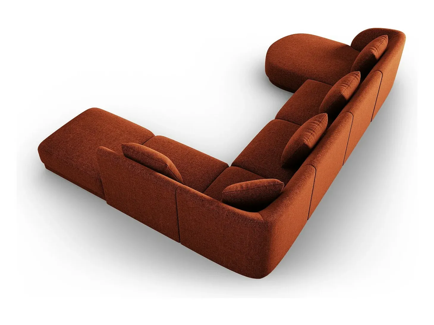 Cosmopolitan Design - Sofá de canto direito panorâmico "Tulum" 6 lugares em tecido chenille terracota - 330x255x70cm