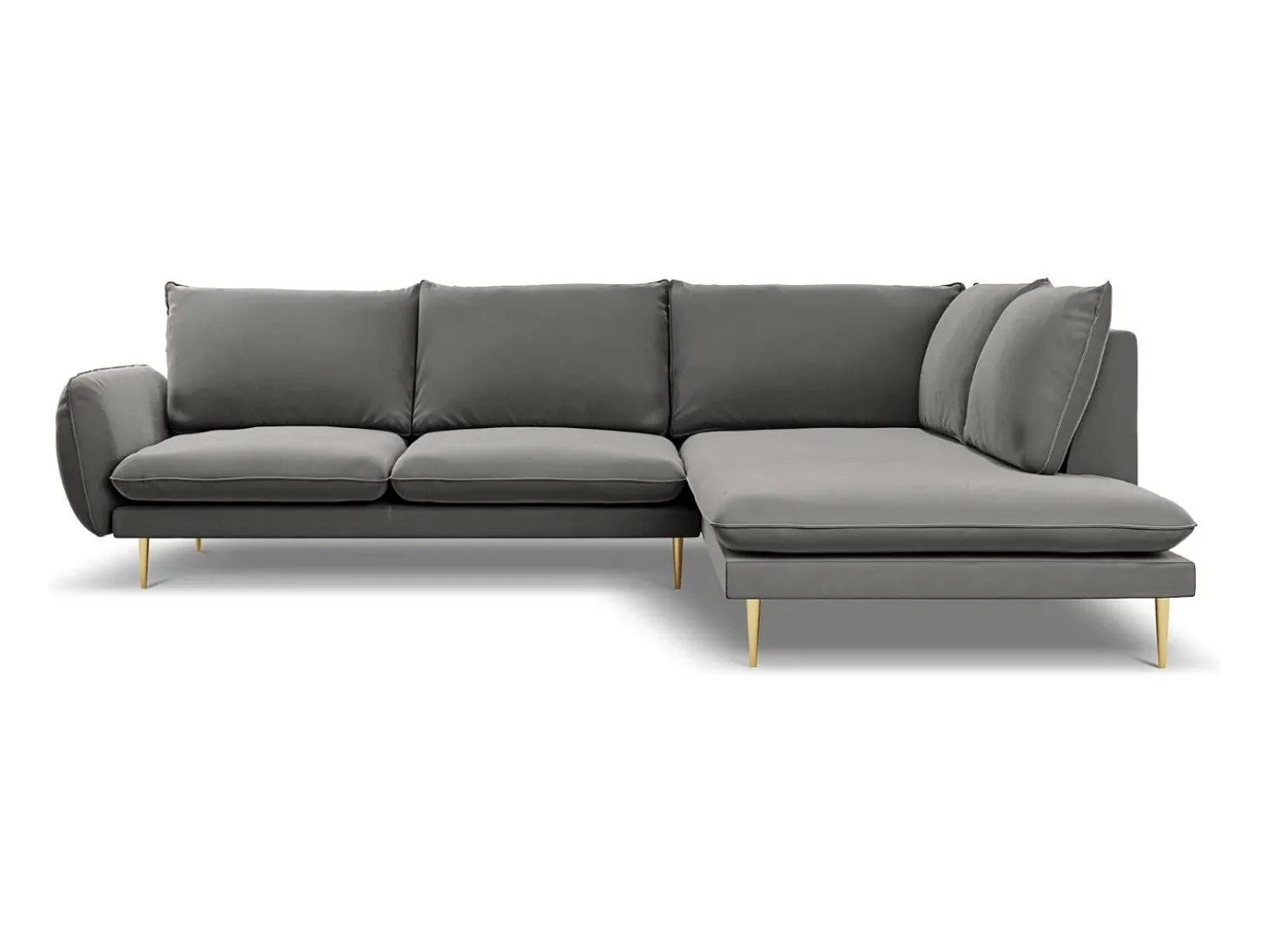 Cosmopolitan Design - Sofá de canto direito "Vienna" 6 lugares em veludo cinza claro - 275x185x95cm