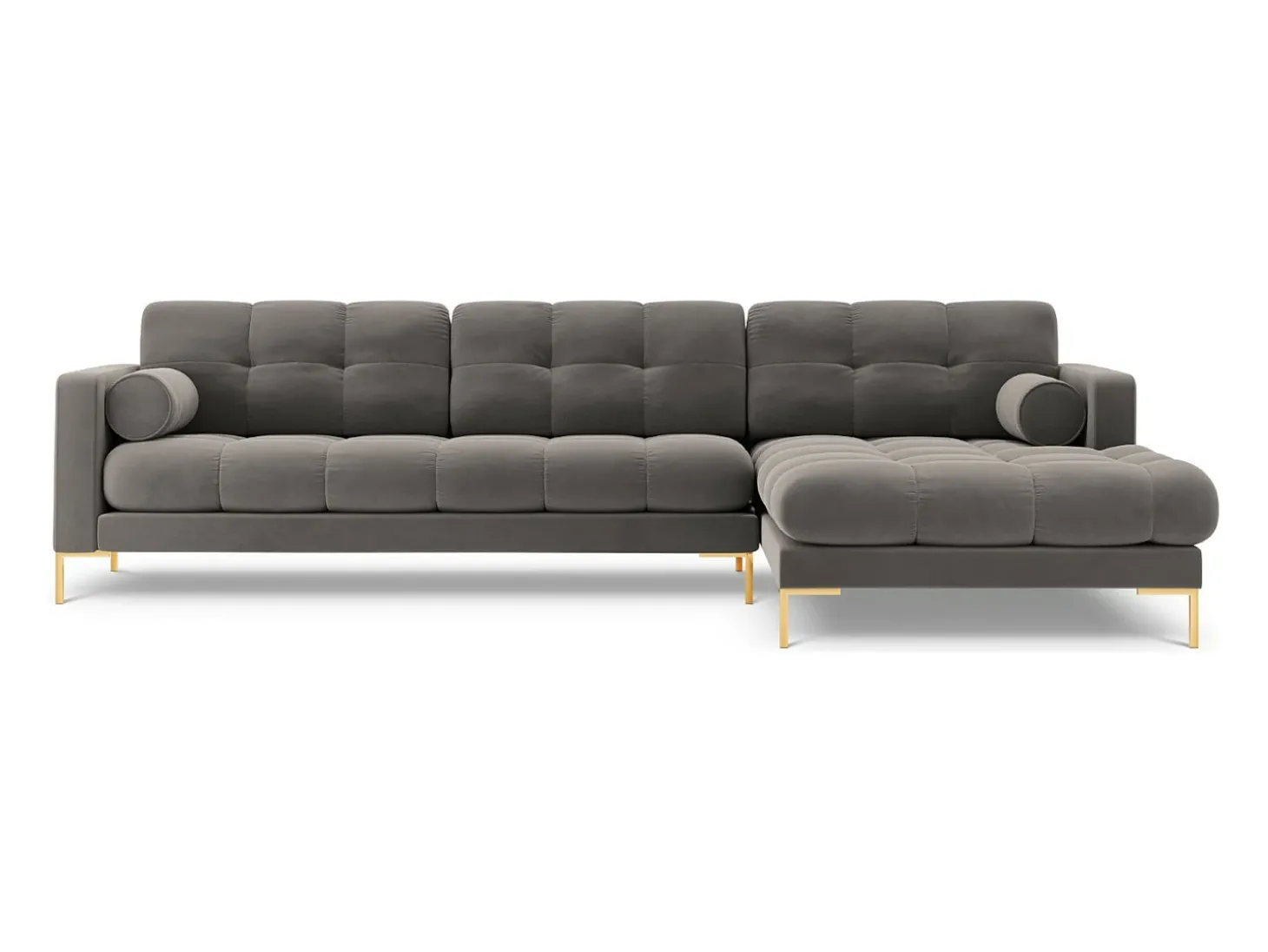 Cosmopolitan Design - Sofá de canto direito "Bali" 5 lugares em veludo cinza claro - 293x185x75cm