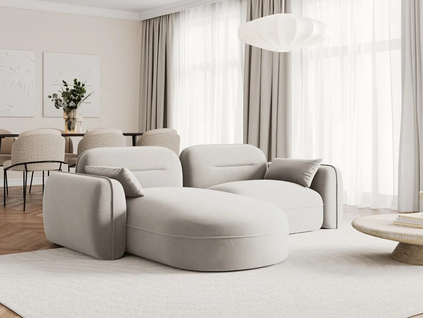 Cosmopolitan Design - Sofá modular de canto esquerdo "Sydney" 3 lugares em veludo bege claro - 230x165x70cm