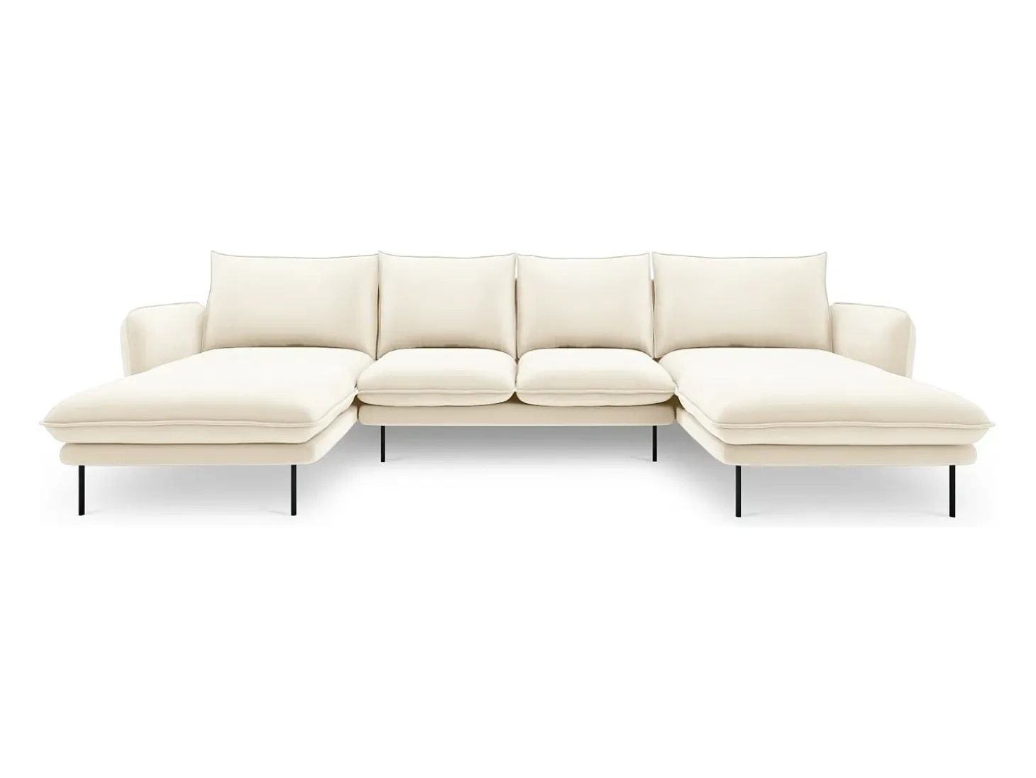 Cosmopolitan Design - Sofá panorâmico "Vienna" 6 lugares em veludo bege claro - 350x170x95cm