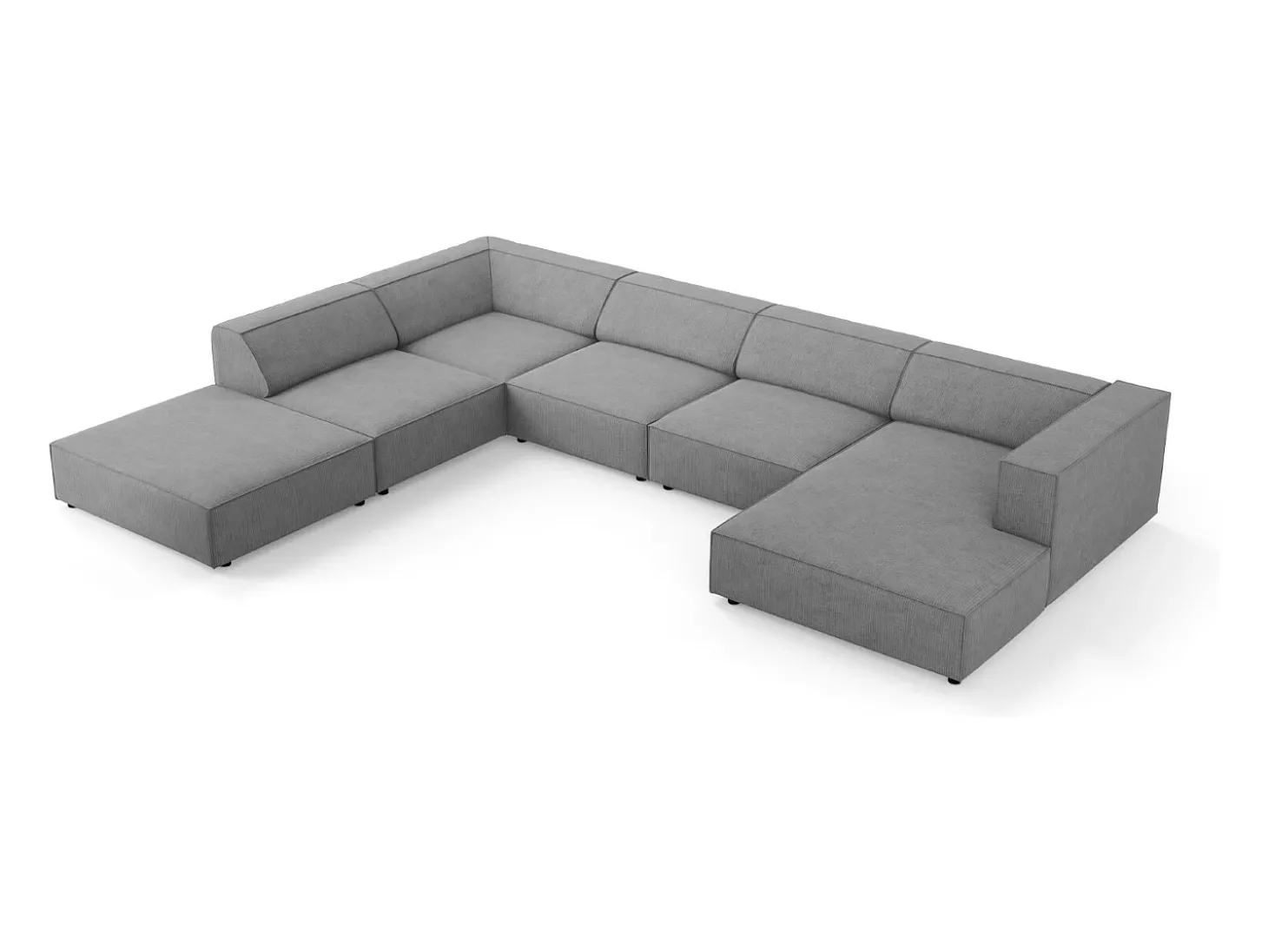 Cosmopolitan Design - Sofá de canto panorâmico à esquerda "Arendal" 7 lugares em tecido chenille com efeito canelado cinza escuro - 364x262x70cm