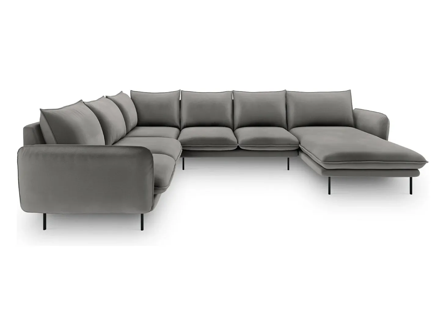 Cosmopolitan Design - Sofá de canto panorâmico à esquerda "Vienna" 7 lugares em veludo cinza claro - 330x235x95cm