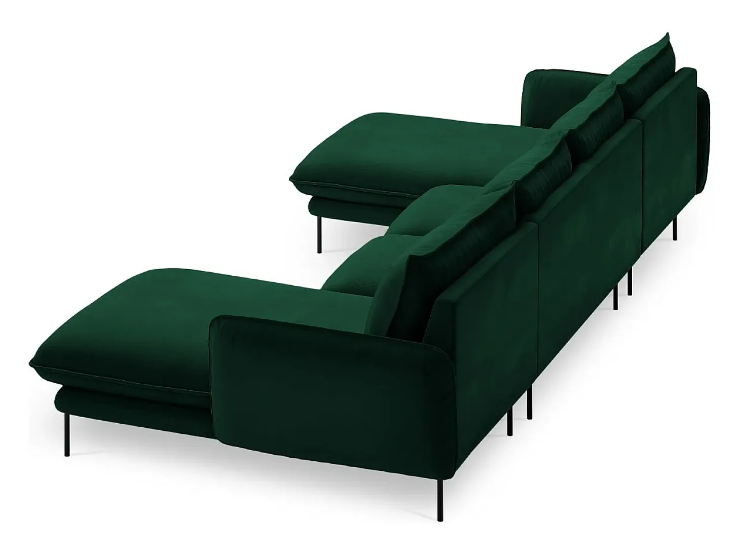 Cosmopolitan Design - Sofá panorâmico "Vienna" 6 lugares em veludo verde garrafa - 350x170x95cm