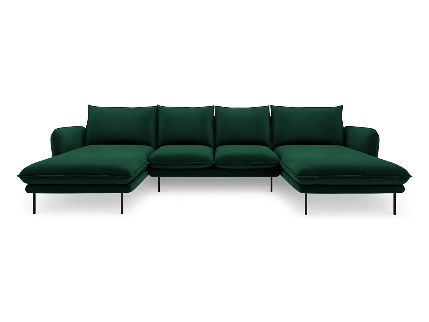 Cosmopolitan Design - Sofá panorâmico "Vienna" 6 lugares em veludo verde garrafa - 350x170x95cm