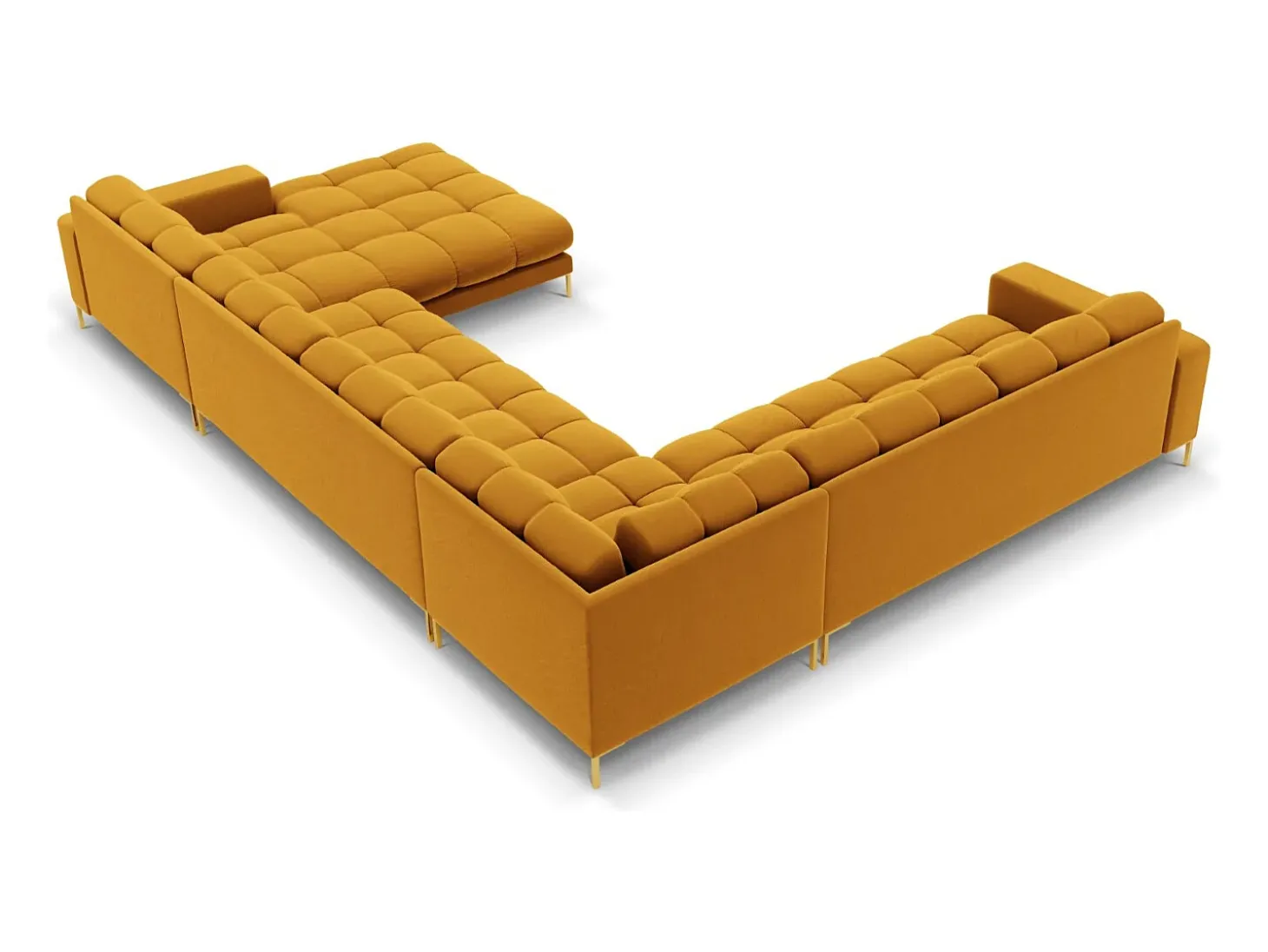 Cosmopolitan Design - Sofá de canto panorâmico à esquerda "Bali" 7 lugares em veludo amarelo - 327x256x75cm