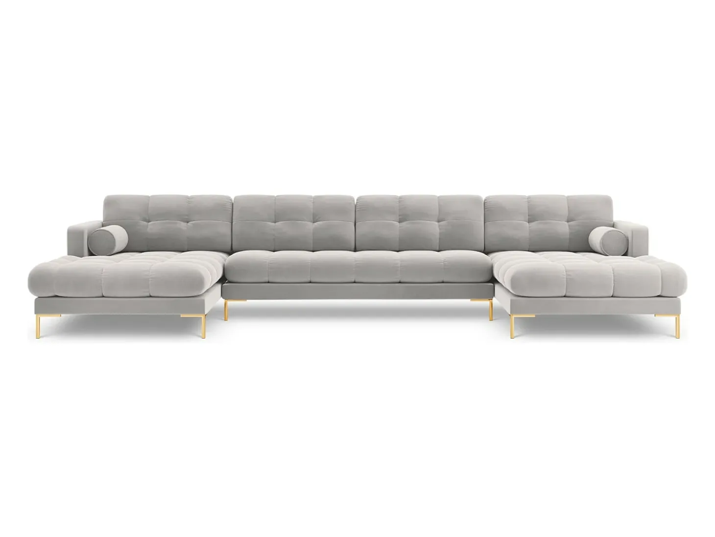 Cosmopolitan Design - Sofá panorâmico "Bali" 7 lugares em veludo prata - 383x185x75cm