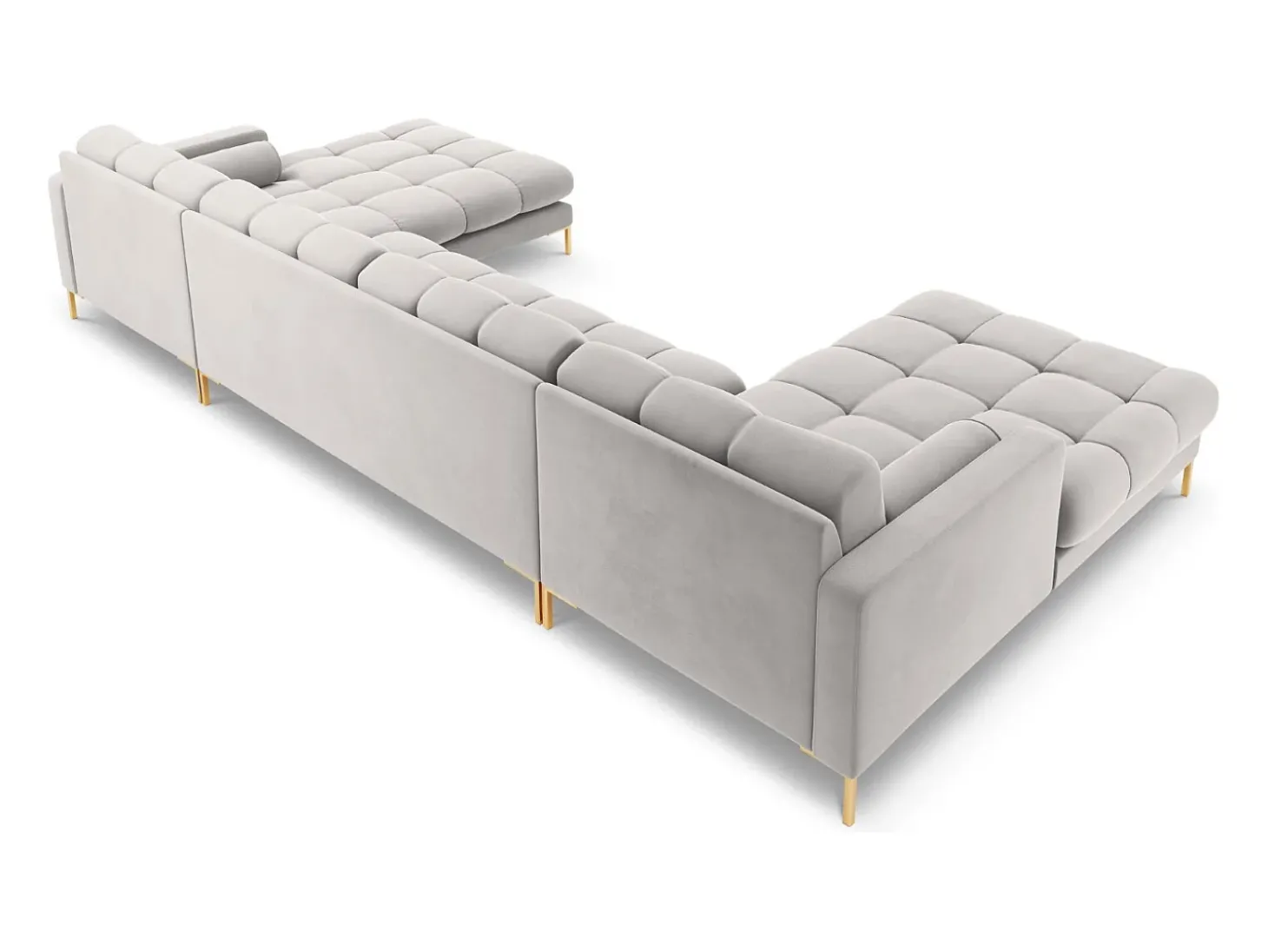 Cosmopolitan Design - Sofá panorâmico "Bali" 7 lugares em veludo prata - 383x185x75cm