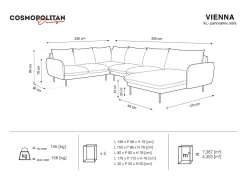 Cosmopolitan Design - Sofá de canto panorâmico à esquerda "Vienna" 7 lugares em veludo cinza escuro - 330x235x95cm