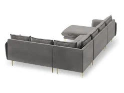 Cosmopolitan Design - Sofá de canto direito panorâmico "Vienna" 7 lugares em veludo cinza claro - 330x235x95cm