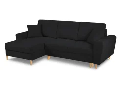 Cosmopolitan Design - Sofá convertível de canto esquerdo com caixa de arrumação "Kyoto" 4 lugares em tecido bouclé preto - 241x145x88cm