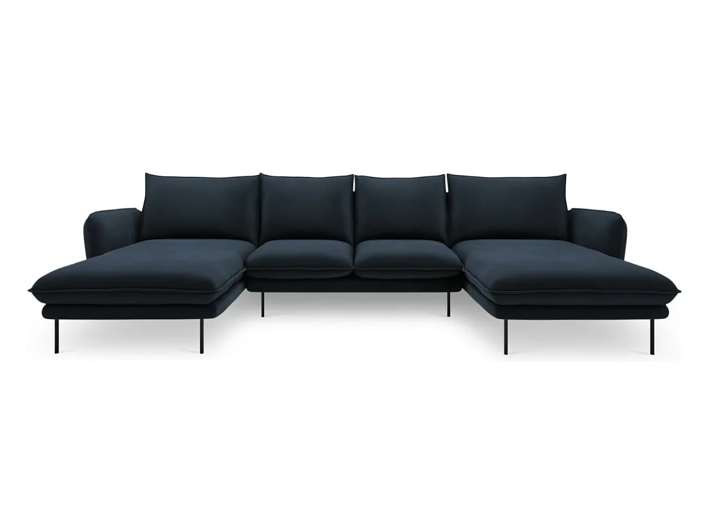 Cosmopolitan Design - Sofá panorâmico "Vienna" 6 lugares em veludo azul escuro - 350x170x95cm