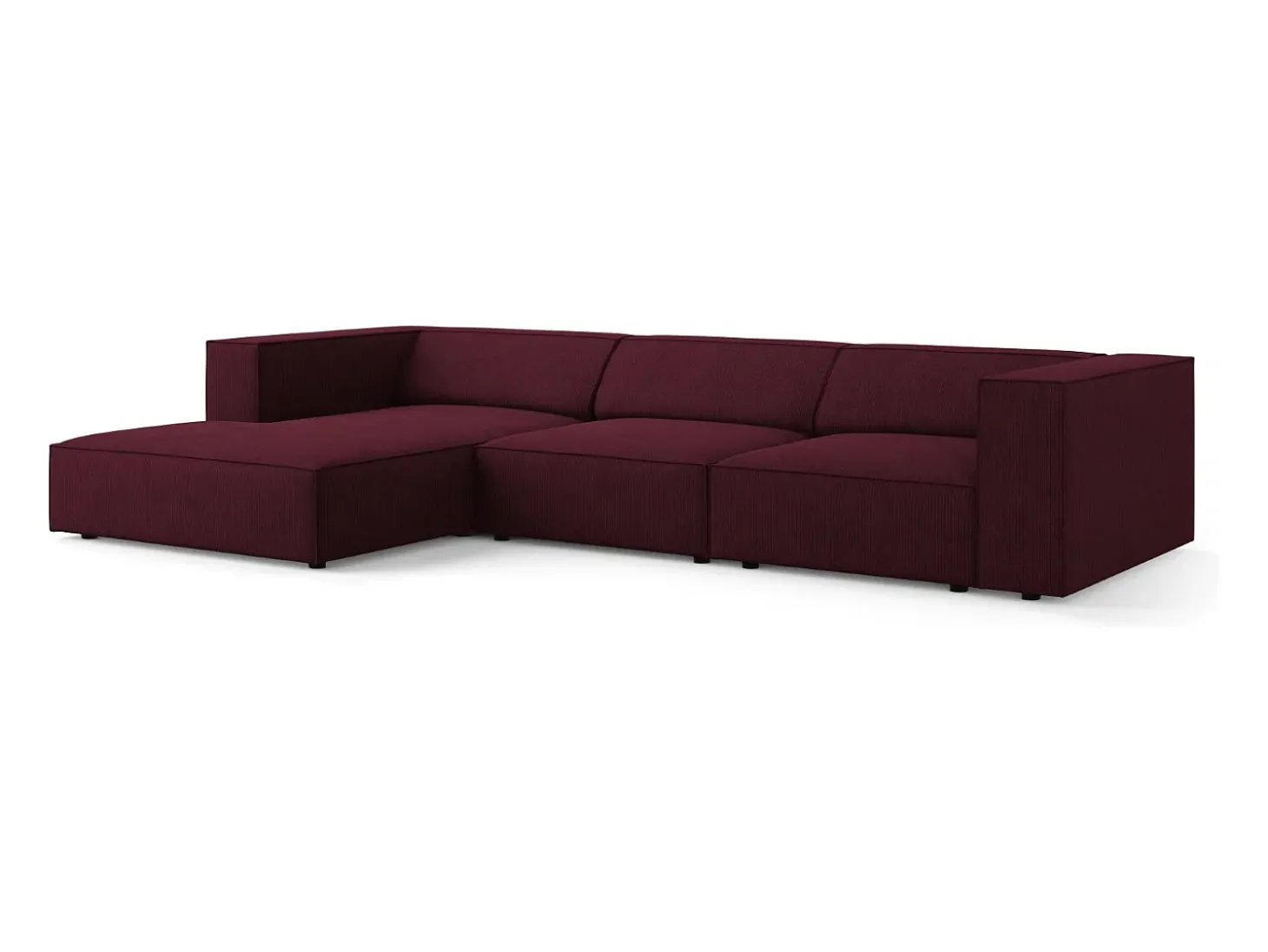 Cosmopolitan Design - Sofá de canto esquerdo "Arendal" 4 lugares em tecido chenille com efeito canelado rubi - 284x166x70cm